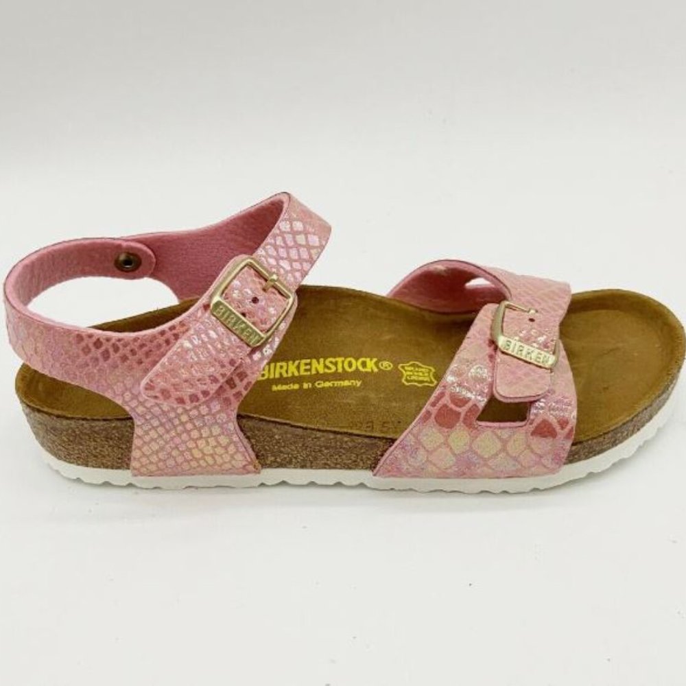 Birkenstock Rio Kids Shiny Snake Rose Pink Sandals Narrow Fit